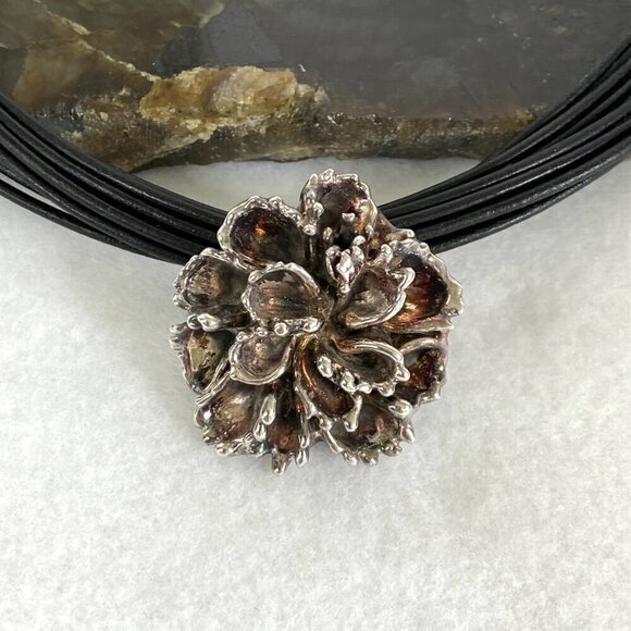 VTG Bat-Ami Sterling Silver 3 Dimensional Electroform Flower Pendant Necklace - Picture 2 of 16